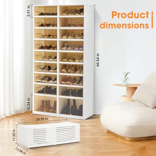 Image of Folding Shoe Rack Storage Device,Large Plastic Folding Shoe Cabinet, Easy to Assemble Shoe Rack Storage Cabinet with Transparent Door Magnetic Buckle(9Tiers,36Pairs)
