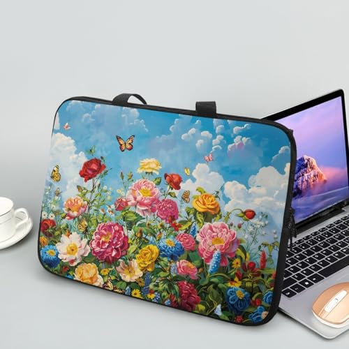 ENEN Funda Portatil 10-17 Pulgadas, 3D Mariposa Funda Portatil Impermeable, Funda Protectora Maletin Portatil con Correa para Hombro y Bolsillos para Accesorios (10 Pulgadas,Rosa)