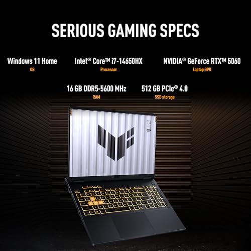 Image of ASUS TUF Gaming F16 (2025) Gaming Laptop, 16 inch WUXGA FHD+ 165Hz, 100% sRGB Display, NVIDIA GeForce RTX 5060, Intel Core i7 14650HX Processor, 16GB, 512GB, FX608JMR-AS73-CA