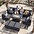 NICESOUL® 9 Pieces High Back Large Size PE Rattan Outdoor Patio Furniture Sectional Sofa Sets with Dual Natural Gas Propane Firepits Table, Wicker Conversation Sets Modern Luxury Grey