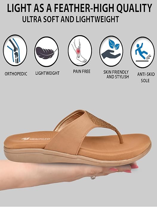 Image of HEALTH FIT EXTRA SOFT Women's Comfortable Memory Foam Doctor Slippers /Flip-Flops|Fashionable Casual & Stylish|Lightweight & Breathable|Outdoor Synthetic Casual Chappals Sandals Ladies & Girls HF21