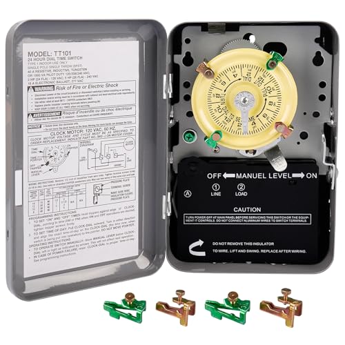 careNEW T101 Mechanical Timer Switch - 120V 2HP 40A SPST Electromechanical Timers 12 ON/Off 24 Hour Timer with Tripper for Lights Pool Pumps Water Heater Fans & HVAC Systems