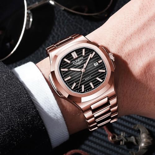 Image of ZUNPAI Watches for Men Business Dress Quartz Wristwatch Male Classic Watch Stainless Steel Strap Analog Waterproof with Luminous Calendar