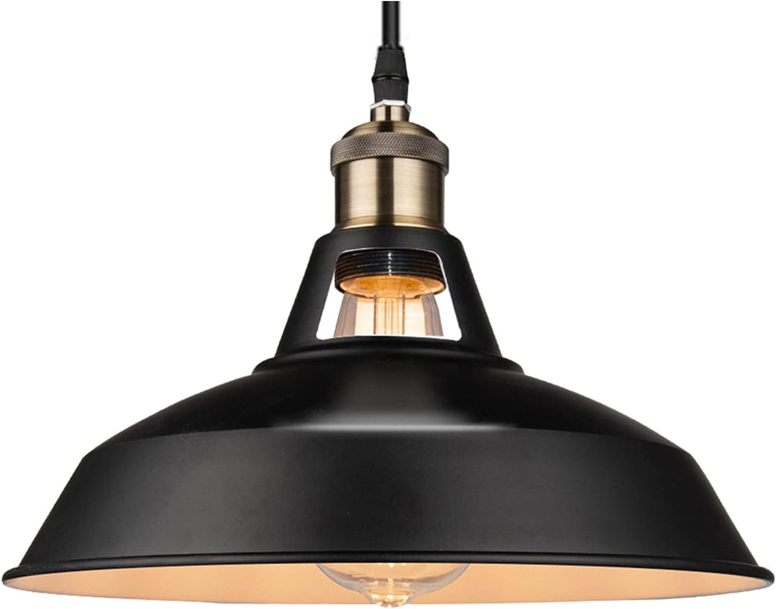 B2ocled Vintage Pendant Light Fixtures, Industrial Metal Pendant Lighting Black Shade, Retro Ceiling Hanging Lampshade for Kitchen Island Farmhouse Living Room Barn [Energy Class A+]