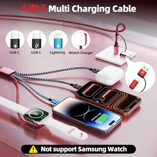 Image of Cruise Essentials 2026 for Apple Watch Charger,Travel /Camping /Vacation Essentials Dual Type-C 4 in 2 Multi Charging Cable, iWatch Charger, Compatible with iWatch 11-2 /Ultra /iPhone 17-8,Car Charger 5FT