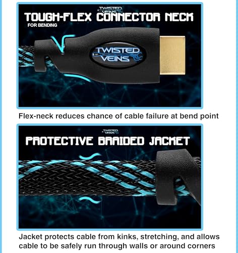 Image of HDMI Cable 25 ft (Actually 24.6ft /7.5m), 2-Pack, with Left Angle Adapter & 3 Microfiber Cable Ties, Premium Braided Cord, High Speed, Ethernet, Supports HDMI 2.0b 4K 60hz HDR and ARC
