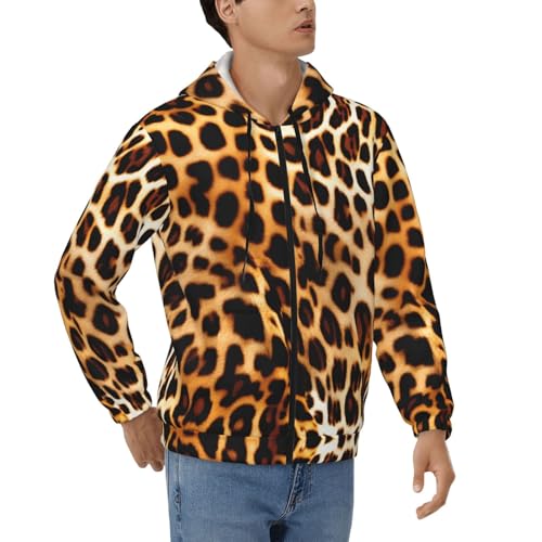 Sweat à capuche homme zippé et ajustable avec poches et motif léopard