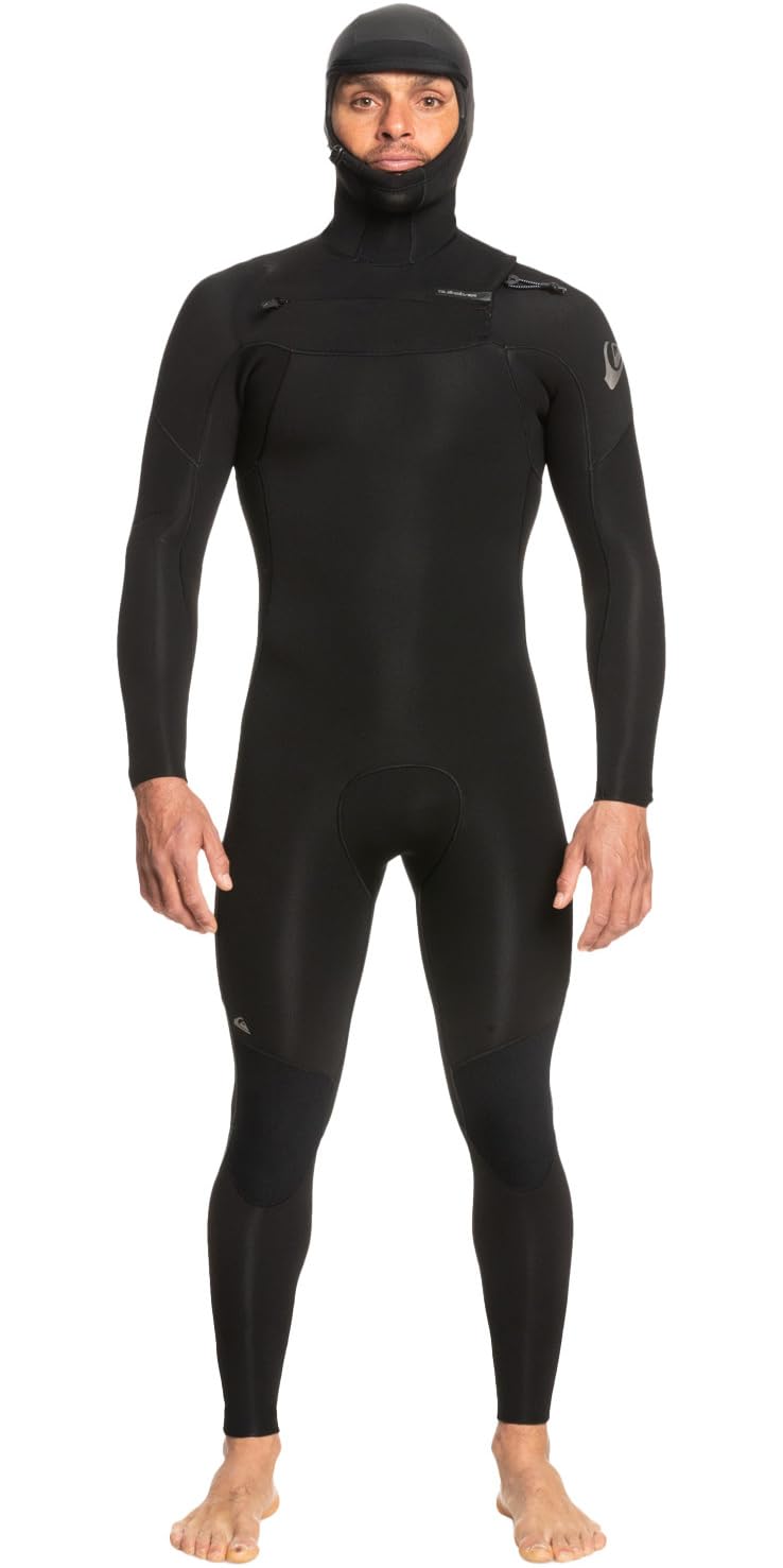 Quiksilver Traje de neopreno para hombre Everyday Sessions 5/4/3 mm GBS con capucha y cremallera en el pecho - Negro - Capa térmica cálida capa de calor