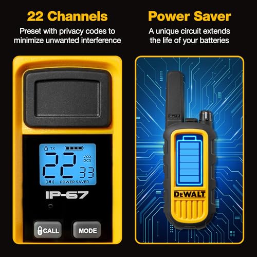 Image of DEWALT DXFRS300 FRS Walkie Talkies, Long Range 2 Way Radio, 1W, IP67 Waterproof, 4 Pack with 4 Headsets, 2DXFRS300-SV1