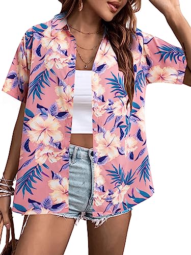 MYHALF Hawaii-Hemd für Damen, weich, cool, Sommer, Hawaii, Blumenmuster,...