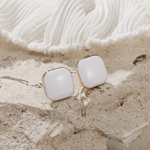Small Square Stud Earrings for Women - Pure Color Enamel Button Post, Delicate Pierced Jewelry4