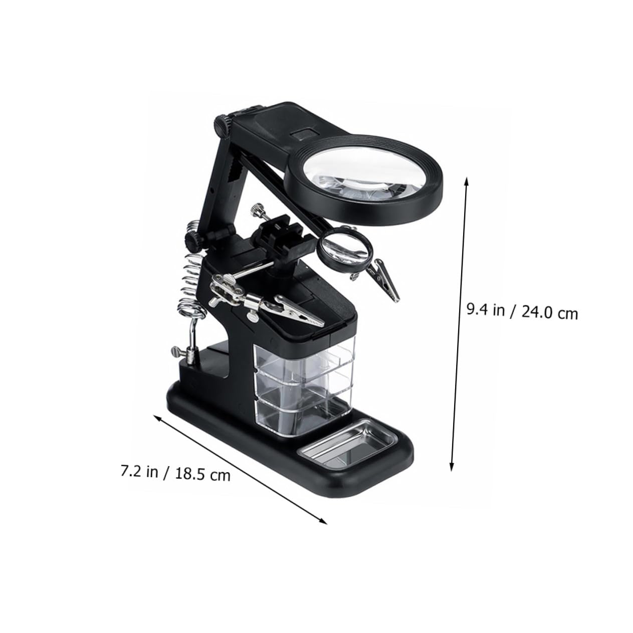 Ipetboom Estación de Lupa de Sobremesa LED Soporte Ajustable, Aumento 3X, Luz Regulable para Soldadura Electrónica y Modelismo, 3 Cajones de Almacenamiento, Uso Profesional en Taller Negro