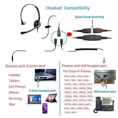 Mairdi Telephone Headset With Rj9 Jack & 3.5Mm Connector For Landline Deskphone Cell Phone Pc Laptop, Office Headset With Microphone For Call Center, Work For Cisco Phone 7941 7965 6941 7861 8811 #TOP1
