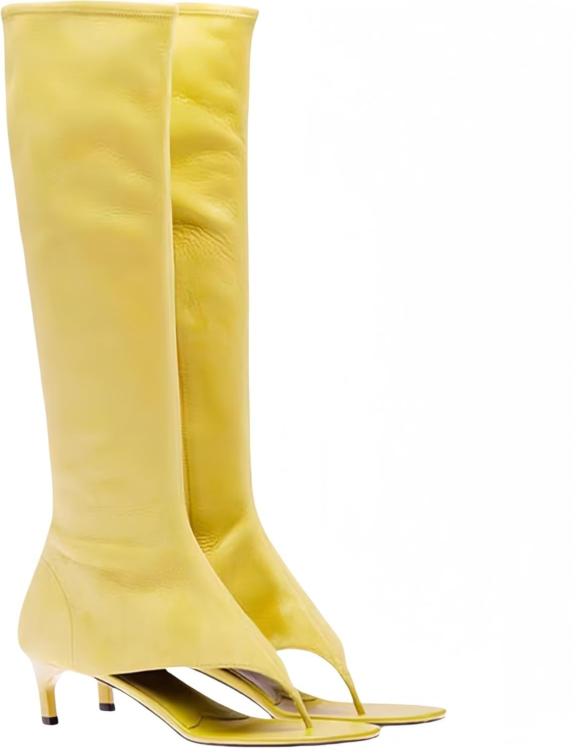 MACVISE Womens Open Toe Thong Knee High Boots with Zipper Stretch Fabric and Kitten Low Heel Tall Sandal Boots