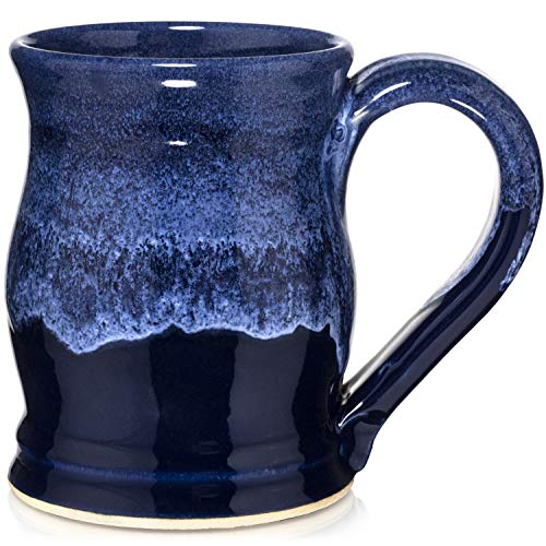 Uncommon Clay 20oz Barrel Coffee Mug Handmade in the USA Sapphire BlueWhite