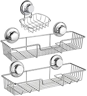 iPEGTOP Shower Caddy Basket Shelf & Soap Dish Holder for Bathroom Shampoo Conditioner Kitchen Storage Organizer SUS304 Stainless Steel, No Drilling Suction Cup - 3 Pack