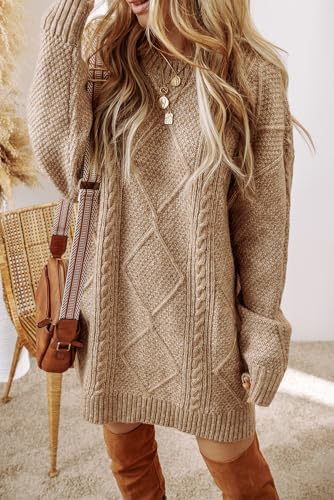 Women's Parchment Cable Knit Long Sleeve Sweater Dress2
