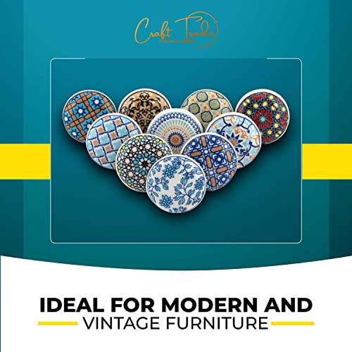 Craft Trade Sortiert Blau Türschrankknopf Boho Antik Keramik-Türknöpfe Kommode Schublade Zieht Hardware Knöpfe fur Küche Möbel Messing und Schrank - 10 Stück