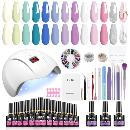 Lictin Kit Uñas de Gel - kit Lampara,12 Colores* 8ML Esmalte Semipermanente Gel Uñas,36W Lámpara Secador de Uñas UV/LED,Removedor de Uñas, Herramientas de Manicura