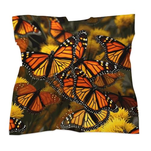 Head Scarf for Women Satin Silk Feeling Bandana Monarch Butterflies Neck Scarf Fashion Accessories3