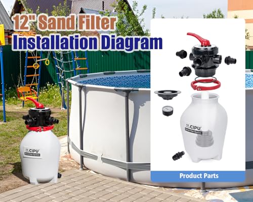 CIPU 12inch Sand Pool Filter Tank System with 4-Way Valve Easy to Install for Above Ground Swimming Pools by CIPU - Used condition - Image 4
