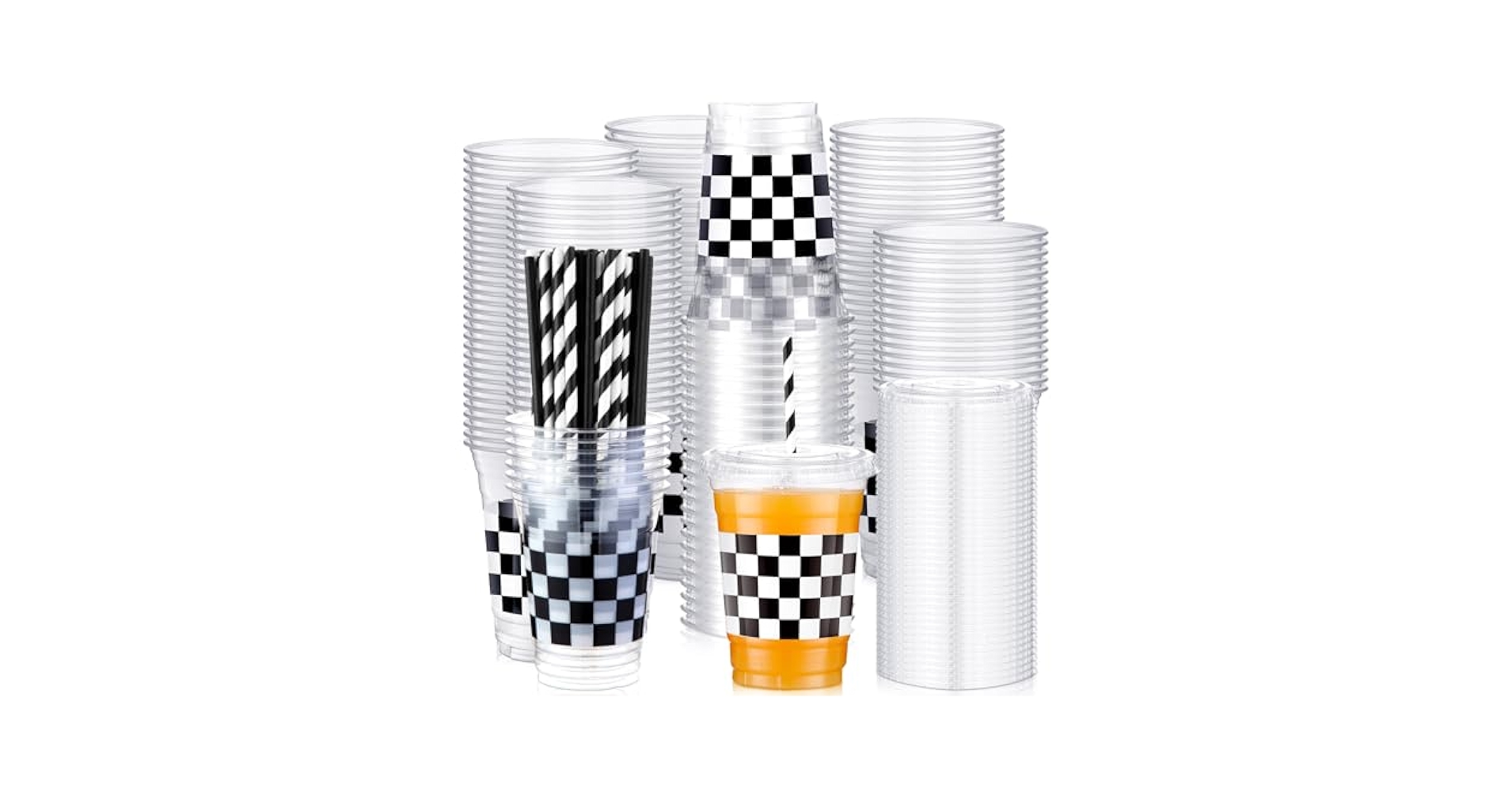 Amazon.com: meekoo 50 Sets Checkered Cup with Flat Lids and