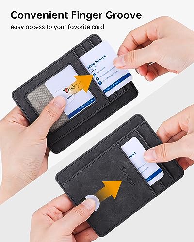 Image of Teskyer Slim Minimalist Wallet for Men, RFID Front Pocket Card Holder | Ultra Slim Front Pocket Design, 8 Card Slots, RFID Protection, Smooth Faux Leather for Everyday Carry