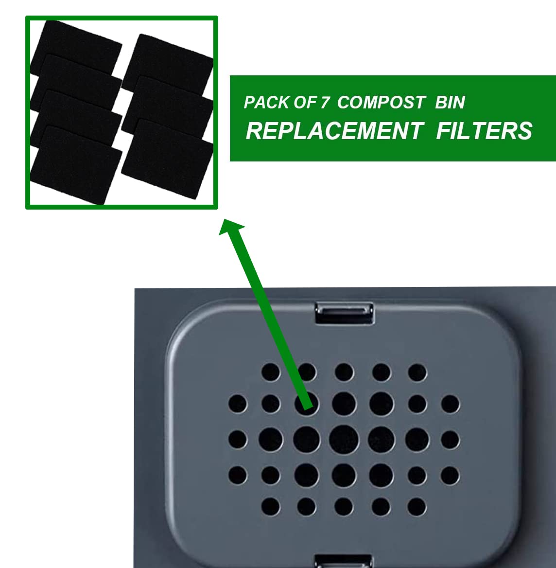 7 filtros de carbón activado compatibles con Joseph Food Waste Caddy reemplazables, rectangulares, filtros de carbón para eliminar el olor