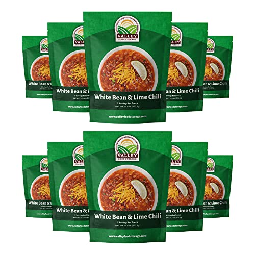 Image of Valley Food Storage White Bean & Lime Chili | 10-Bag Bucket, 50 Servings | Premium Emergency Food Supply, 25 Year Shelf Life | Survival Meal Kits, Prepper Food & Off-Grid Living Supplies, Packaged in USA