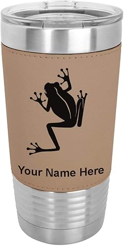 Miniatura 10 de LaserGram Vaso aislado al vacío de 20 onzas, rana de árbol, grabado personalizado incluido (piel sintética, verde azulado)