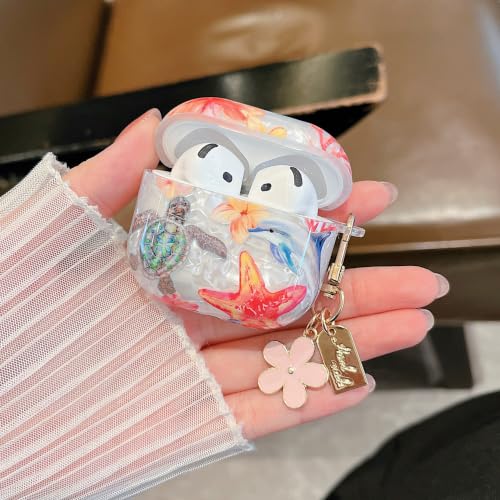 Image of MINSCOSE for Glitter AirPods 4 Case,Cute Shell Pattern Marine Life Design with Floral Keychain,Soft TPU Anti-Drop Shockproof Cover with Cleaner Kit for Women Girls for AirPods 4-Dolphin