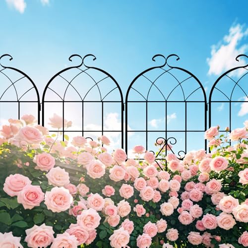 Image of LZRS 4 Pack 78.7x20in Rustic Iron Arch Decoration Garden Trellis with Black Metal Coating - Perfect for Supporting Climbing Plants Outdoor, Roses, Vines, Flowers, and Vegetables.