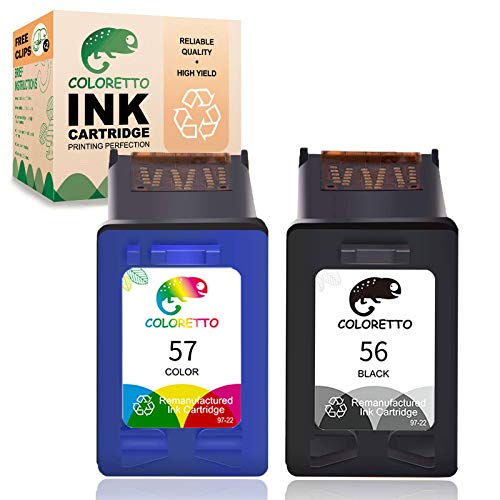 Coloretto Remanufactured Printer Ink Cartridge Replacement for HP 56 57 for HP Deskjet 450,450cbi,450ci,Photosmart 7150, 7150v, 7155,Officejet 4105 (1 Black+1 Color) Combo Pack