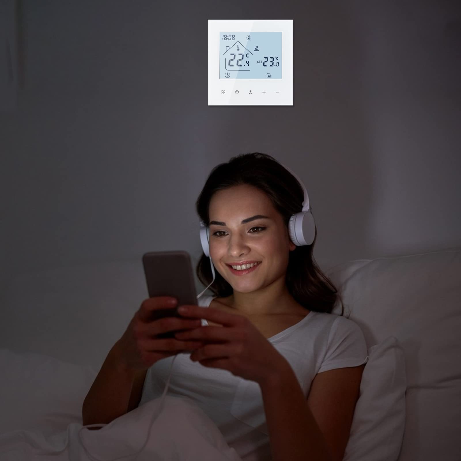 Termostato Digital para Habitaciones, Pantalla LED, regulador de Temperatura, programable semanalmente, para calefacción eléctrica por Suelo Radiante (Blanco,16 A)