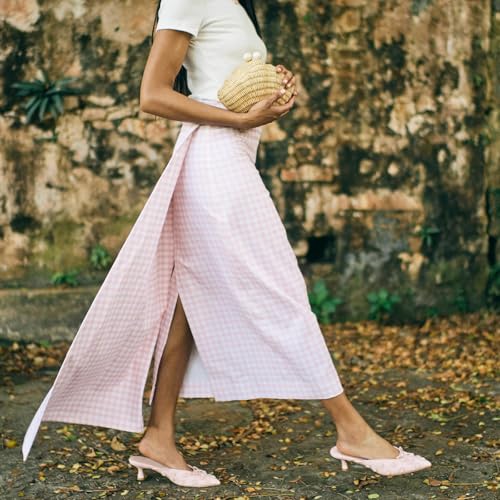 Image of Women Kitten Heel Mules Crystal Flower Decor Mesh Pointed Toe Low Heel Casual Pumps