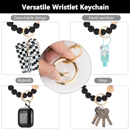 Image of KNGITRYI Wristlet Wallet for Women,RFID Keychain Wallet with Beaded Strap | 8 Card Slots,ID Window,Zipper Pocket,Leather Tassel,Compact Design