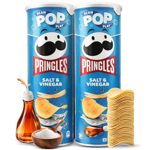 Pringles Sal y Vinagre, Patatas fritas en tubo, Pringles Salt & Vinegar, Contiene Gluten, cuando haces pop, ya no hay stop, Apto para veganos y vegetarianos, Contiene 2 unidades de 165 g