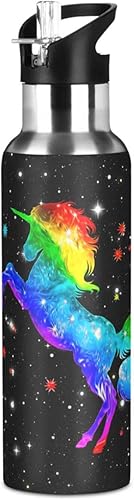 Kcldeci Unicorn Rainbow Galaxy - Botella de agua deportiva de 20 onzas, tapa con pajilla, a prueba de fugas, acero inoxidable, con aislamiento al