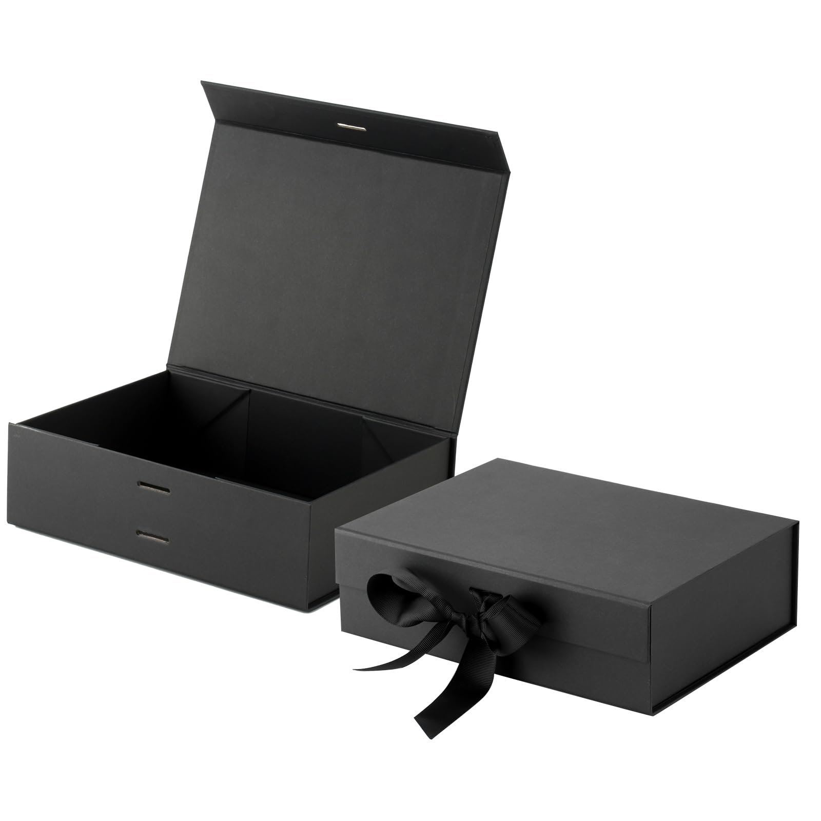 GREDNA 2PCS 9.4x7.1x2.8 Inches Black Gift Box With Lid And Ribbon, Romantic Pink Boxes, Wedding Proposal Box, Magnetic Closure Collapsible Gift Boxes For Christmas, Birthday, Valentine's day(Black)