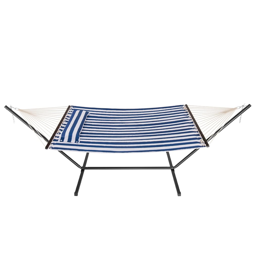 Amaca da Giardino con Supporto a Brasiliana, Telaio in Acciaio, Capacità di Carico 200 kg, Blu/Bianco