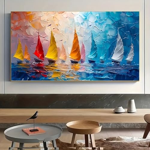 Tableau voilier abstrait résolvant le manque d'espace mural 40x80 - 2