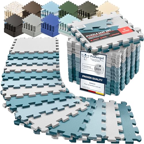 bemaxx Gym Mats Set - 18 pcs EVA Interlocking Foam Floor Tiles (12.6'x12.6'x0.4') 18sqft Protective Gym Flooring Sports Home Workout Exercise Mats Puzzle Garage Fitness Play-Room Pool Treadmill Bike