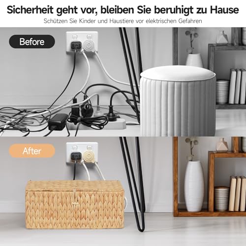 2 Stück Handgefertigte Wasserhyazinthe Kabelbox, Kabelbox mit Steckdosenleiste mit Abdeckung, Kabelmanagementbox mit Seitlicher Öffnung zum Verstecken von Kabeln, Geeignet für Büro, Zuhause