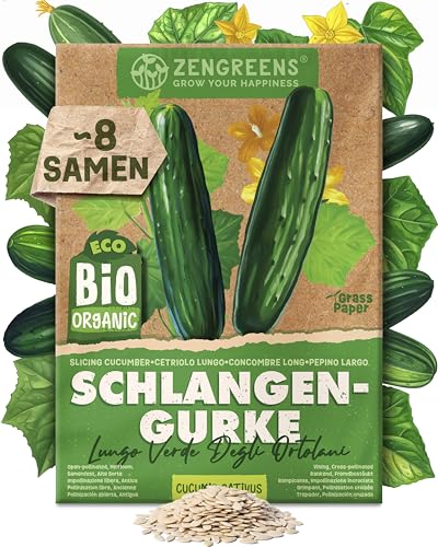 ZenGreens - Bio Schlangen-Gurken Samen (Lungo Verde Degli Ortolani) - Schlangen-Gurkensamen - Gemüsesamen für den einfachen Anbau im Garten Balkon oder Hochbeet - Gemüse Saatgut