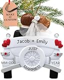 Personalized Wedding Ornament 2025 | Free 24h Customization | Laser Engraved Couple Christmas Ornaments for Tree | Custom Gift Wrapped Just Married Car Keepsake for Newly Weds