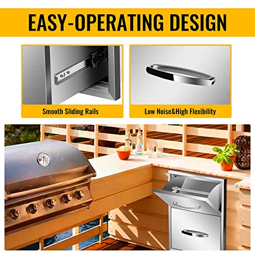 Image of 16''W x 20''H x 20''D Outdoor Kitchen Double Access Drawers with Paper Towel Holder Combo Stainless Steel, Flush Mount BBQ Island for Outdoor Kitchens or Patio Grill Station