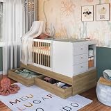 Berço Multifuncional com Cômoda 5 Gavetas Marrom Branco
