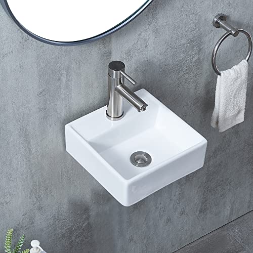 Friho 11×11×4 Inch Small Sinks For Tiny Bathrooms,Countertop Sink,Wall Mount Sink,White Corner Wall Mounted Bathroom Vessel Sink,Mini Rectangle Lavatory Porcelain Ceramic Washing Bathroom Vanity Sink #TOP5