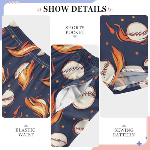 Pajama Bottoms, Baseball Flame Pattern Sleeping Pant Lounge Wear Pajamas Long Pants Sleepwear Pjs4