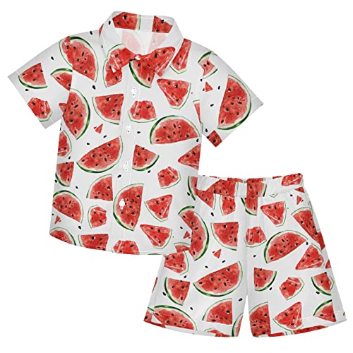 Image of CaTaKu Hawaiian Shirts for Boys 2 Pieces Button Down Shirt Short Sleeve and Short Set Kids Summer Outfits 3-10T
